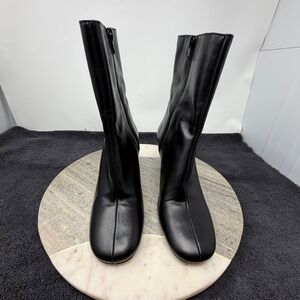 Free People Black Leather Square Toe Side Zip Block Heel Ankle Boots Womens Sz 7
